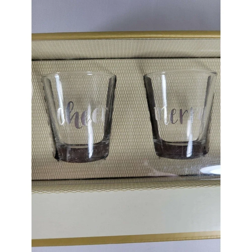 Set of 4 Christmas‎ Holiday SHOT GLASSES Noel, Joy, Merry, Cheer from Target